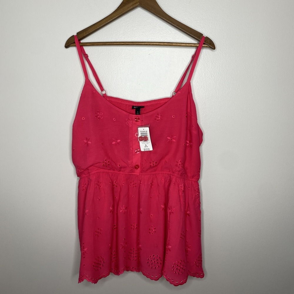 Torrid 3X Soft Babydoll Top 3 22-24 Embroidered eyelet pink adjust strap NWT